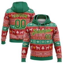Load image into Gallery viewer, Custom Stitched Red Kelly Green-Gold 3D Christmas Reindeers Sports Pullover Sweatshirt Hoodie

