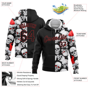 Custom Stitched White Black-Red 3D Skulls And Christmas Santa's Hat Sports Pullover Sweatshirt Hoodie