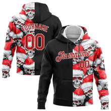 Load image into Gallery viewer, Custom Stitched Black Red-White 3D Skulls And Christmas Santa&#39;s Hat Sports Pullover Sweatshirt Hoodie
