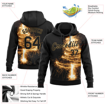 Custom Stitched Black Black Old Gold-Gold 3D Christmas Tree Fireworks Sports Pullover Sweatshirt Hoodie