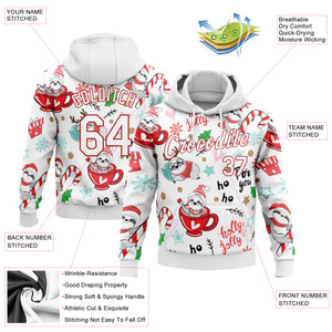Custom Stitched White White-Red 3D Christmas Sloths Sports Pullover Sweatshirt Hoodie