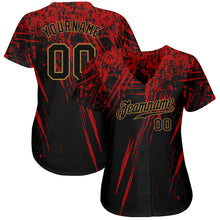 Load image into Gallery viewer, Custom Black Black Red-Old Gold 3D Pattern Design Authentic Baseball Jersey
