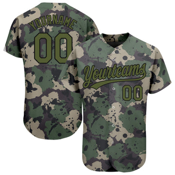 Custom Camo Olive-Black 3D Pattern Design Authentic Salute To Service Baseball Jersey