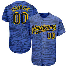 Load image into Gallery viewer, Custom Light Blue Black-Gold 3D Pattern Design Authentic Baseball Jersey

