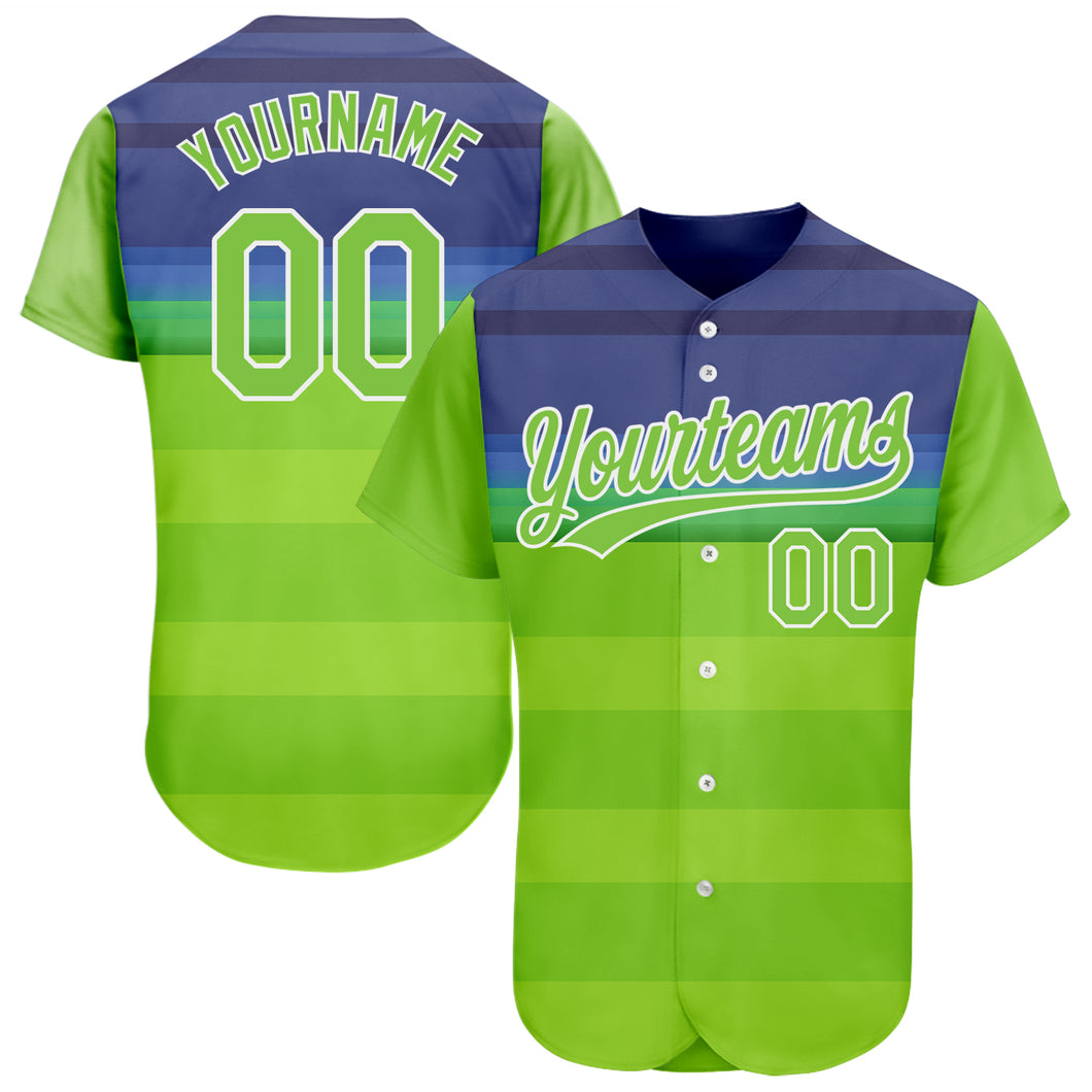 Custom Neon Green Neon Green-Royal 3D Pattern Design Authentic Baseball Jersey