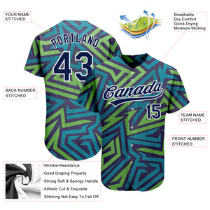 Custom Teal Navy-Kelly Green 3D Pattern Design Authentic Baseball Jersey