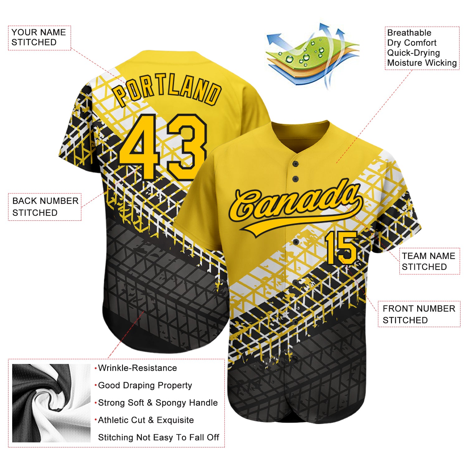 Custom Gold Gold-Black 3D Pattern Design Authentic Baseball Jersey