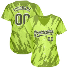 Load image into Gallery viewer, Custom Neon Green Olive-White 3D Pattern Design Authentic Baseball Jersey
