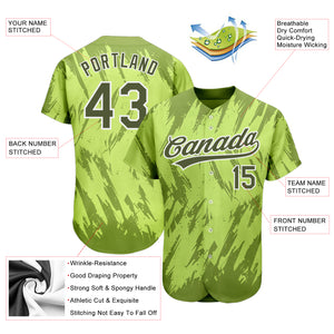 Custom Neon Green Olive-White 3D Pattern Design Authentic Baseball Jersey