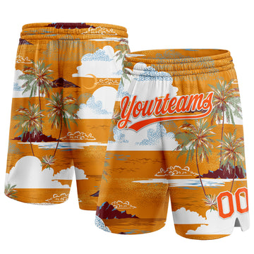 Custom Orange White 3D Pattern Palm Trees And Clouds Authentic Basketball Shorts