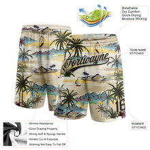 Load image into Gallery viewer, Custom Cream Black 3D Pattern Hawaii Palm Trees And Island Authentic Basketball Shorts
