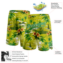 Load image into Gallery viewer, Custom Neon Green Grass Green-White 3D Pattern Tropical Hawaii Palm Trees Authentic Basketball Shorts

