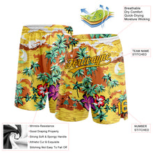 Load image into Gallery viewer, Custom Yellow Brown 3D Pattern Tropical Hawaii Palm Trees Authentic Basketball Shorts
