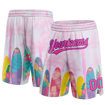 Custom Pink Purple 3D Pattern Hawaii Palm Trees Authentic Basketball Shorts