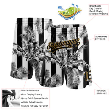 Custom White Black-Old Gold 3D Pattern Hawaii Palm Trees Authentic Basketball Shorts