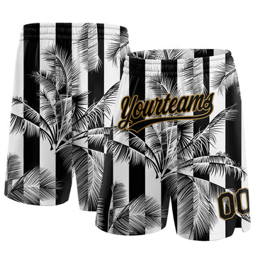 Custom White Black-Old Gold 3D Pattern Hawaii Palm Trees Authentic Basketball Shorts