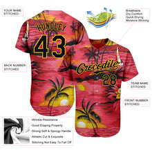 Load image into Gallery viewer, Custom Red Black-Yellow 3D Pattern Design Sun Beach Hawaii Palm Trees Authentic Baseball Jersey
