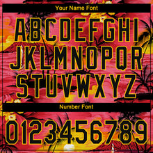 Load image into Gallery viewer, Custom Red Black-Yellow 3D Pattern Design Sun Beach Hawaii Palm Trees Authentic Baseball Jersey
