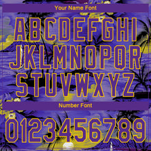 Load image into Gallery viewer, Custom Purple Yellow 3D Pattern Design Sun Beach Hawaii Palm Trees Authentic Baseball Jersey
