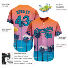 Load image into Gallery viewer, Custom Orange Teal-Navy 3D Pattern Design Sun Beach Hawaii Palm Trees Authentic Baseball Jersey
