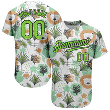 Load image into Gallery viewer, Custom White Neon Green-Black 3D Pattern Design Hawaii Palm Leaves And Lions Authentic Baseball Jersey
