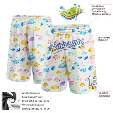 Custom White Royal 3D Pattern Fish Authentic Basketball Shorts