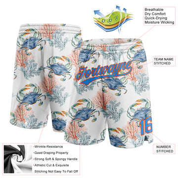 Custom White Powder Blue-Orange 3D Pattern Coral And Crab Authentic Basketball Shorts