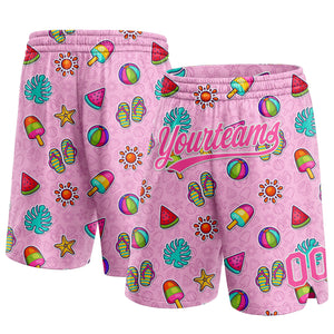 Custom Pink White 3D Pattern Summer Ice Cream And Watermelon Authentic Basketball Shorts