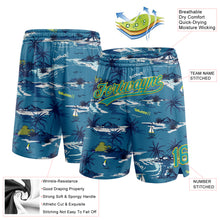 Load image into Gallery viewer, Custom Navy Teal-Yellow 3D Pattern Hawaii Palm Trees And Island Authentic Basketball Shorts
