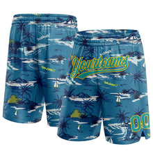 Load image into Gallery viewer, Custom Navy Teal-Yellow 3D Pattern Hawaii Palm Trees And Island Authentic Basketball Shorts
