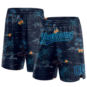 Custom Navy Lakes Blue 3D Pattern Hawaii Palm Trees And Island Authentic Basketball Shorts