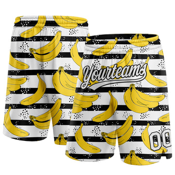 Custom Black White 3D Pattern Banana Authentic Basketball Shorts