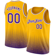 Load image into Gallery viewer, Custom Gold Purple-White Fade Fashion Authentic City Edition Basketball Jersey
