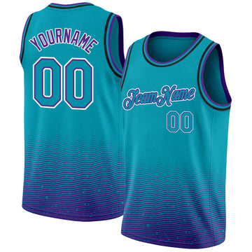 Custom Teal Purple-White Fade Fashion Authentic City Edition Basketball Jersey