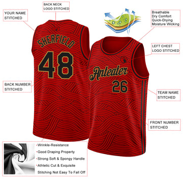 Custom Red Black-Old Gold Authentic City Edition Basketball Jersey