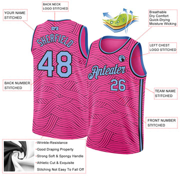 Custom White Pink-Light Blue Music Festival Round Neck Sublimation  Basketball Suit Jersey Discount