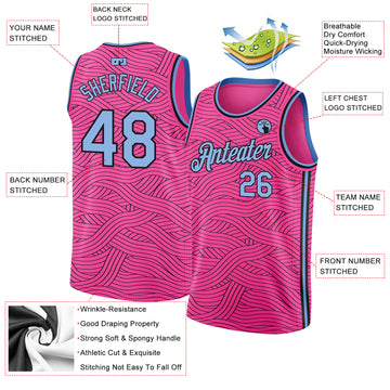 Custom Pink Light Blue-Black Authentic City Edition Basketball Jersey
