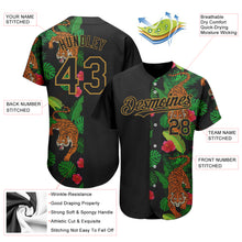 Load image into Gallery viewer, Custom Black Old Gold 3D Pattern Design Hawaii Tropical Tiger Authentic Baseball Jersey

