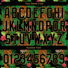 Load image into Gallery viewer, Custom Black Old Gold 3D Pattern Design Hawaii Tropical Tiger Authentic Baseball Jersey
