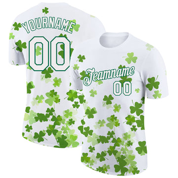 Custom White Kelly Green 3D Pattern Design St. Patrick's Day Performance T-Shirt