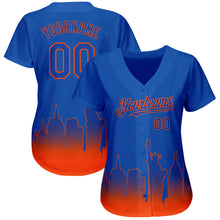 Load image into Gallery viewer, Custom Royal Orange 3D New York City Edition Fade Fashion Authentic Baseball Jersey

