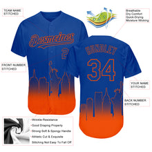 Load image into Gallery viewer, Custom Royal Orange 3D New York City Edition Fade Fashion Authentic Baseball Jersey
