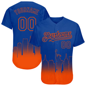 Custom Royal Orange 3D New York City Edition Fade Fashion Authentic Baseball Jersey