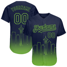 Load image into Gallery viewer, Custom Navy Neon Green 3D Seattle City Edition Fade Fashion Authentic Baseball Jersey
