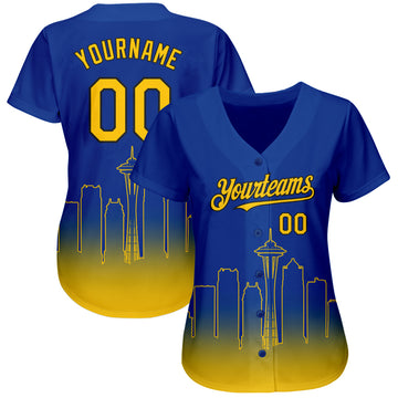 Custom Royal Yellow-Black 3D Seattle City Edition Fade Fashion Authentic Baseball Jersey