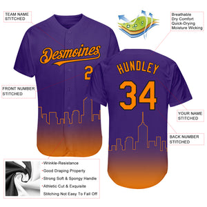 Custom Purple Bay Orange-Black 3D Phoenix City Edition Fade Fashion Authentic Baseball Jersey