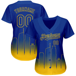 Custom Royal Yellow 3D Los Angeles City Edition Fade Fashion Authentic Baseball Jersey