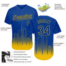 Load image into Gallery viewer, Custom Royal Yellow 3D Los Angeles City Edition Fade Fashion Authentic Baseball Jersey
