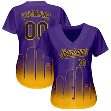 Load image into Gallery viewer, Custom Purple Black-Gold 3D Los Angeles City Edition Fade Fashion Authentic Baseball Jersey
