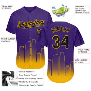 Custom Purple Black-Gold 3D Los Angeles City Edition Fade Fashion Authentic Baseball Jersey